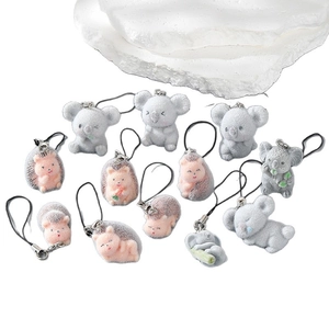 Cute flocked animal keychains featuring koalas and hedgehogs for bags or phone charms