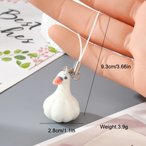 Cute white flocked resin swan keychain pendant with orange beak and silver metal hook