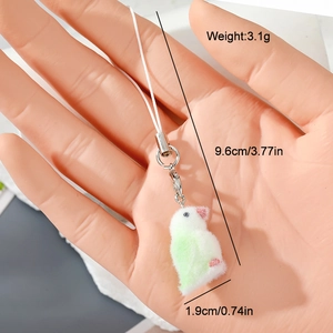 Detail shot of cute flocking bird keychain with weight 3.1g and size 9.6cm dimensions