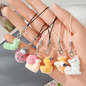 Set of six cute flocked animal charms including ladybug and duck with lobster clasps