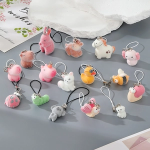 Flocked Resin Cute Cartoon Animal Keychain For Bag Phone Strap Mini Plush Animal Pendant Decoration For Women Kids Gift