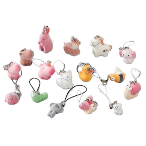 Set of 14 cute flocked resin animal charms including rabbit and cat for bags and phones