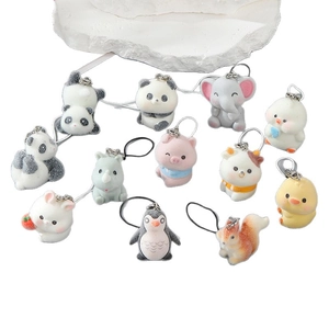 Set of 11 cute flocked resin animal charms including panda and bunny for bags or keys