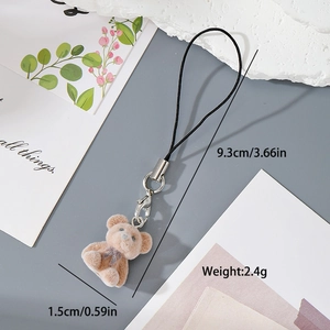 Cute flocked light brown resin teddy bear keychain with lobster clasp and phone strap