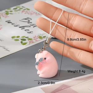 Porte-clés cochon rose floqué mignon avec mini lunettes de soleil pour sac et mobile
