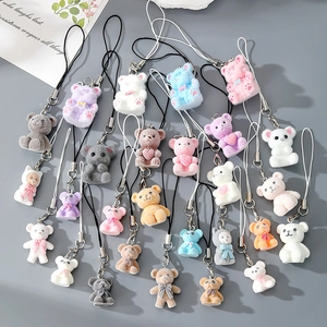 Flocking Resin Bear Animal Keychain Cute Cartoon Plush Phone Chain For Bag Decoration Women Kids Fashion Accessory