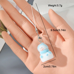 Detailed view of 5.7g flocking snowman charm with size markers and lobster clasp