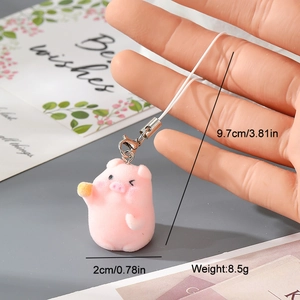 Porte-clés cochon rose floqué avec fermoir mousqueton et détails de dimensions