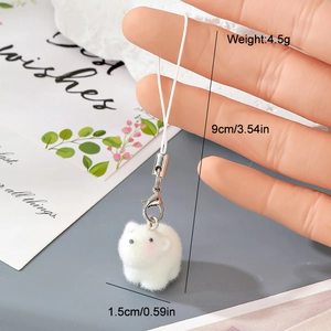 Detail showing white flocked animal charm with dimensions and silver lobster clasp