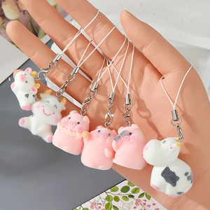 Lot de charmants pendentifs animaux floqués en résine cochon et vache pour sacs ou clés