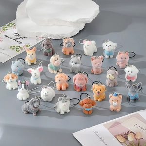 Mignon Porte-clés Animal Flocage Figurines de Chien en Résine Charme de Téléphone Ornement Suspendu de Sac Mode Femme Fille