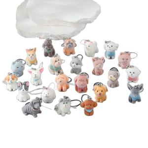 Collection de porte-clés chiots mignons en résine floquée pour la décoration de sacs