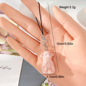 Detail view of pink flocking sheep charm with silver lobster clasp and size dimensions