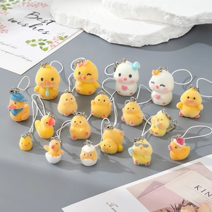 Cute Flocked Resin Animal Keychain For Women Kids Yellow Duck White Rabbit Bag Pendant Cartoon Key Ring Gift