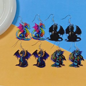 Acryl Doppelseitig Bedruckt Flugsaurier Dinosaurier Ohrhänger Trendige Fantasie Personalisierte Tier Ohrhaken Damen Schmuck
