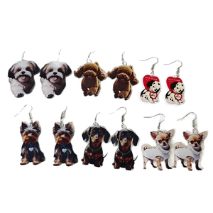 Set van 6 paar acryl hondenoorbellen met realistische hondenprints voor dierenliefhebbers