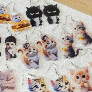 Cute Cartoon Cat Acrylic Drop Earrings Double Sided Printed Animal Dangle Earrings Women Quirky Personalized Jewelry Gift