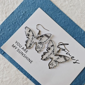 Acrylic butterfly earrings with calligraphy design and stainless steel hooks