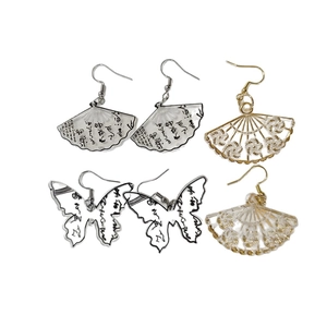 New Chinese style acrylic fan and butterfly drop earrings with calligraphy patterns