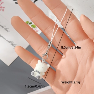 Miniatur weißer Teddybär Schlüsselanhänger, 8,5cm Gesamtlänge mit praktischem Karabiner