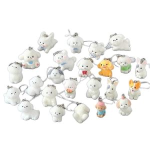 Cute flocked resin cartoon dog keychains featuring Poodle Corgi and Terrier designs