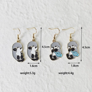 Detail of alloy sea lion earrings showing size dimensions and 316 stainless steel hooks