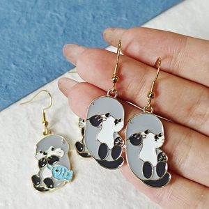 Cute sea lion and otter enamel drop earrings with stainless steel hooks for women