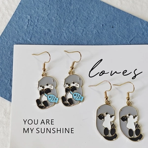 Cute Cartoon Sea Lion Otter Dangle Earrings Alloy Drip Oil Animal Ear Jewelry With 316 Stainless Steel Earring Post For Women