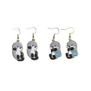 Cute otter alloy drop earrings with blue fish details and stainless steel hooks