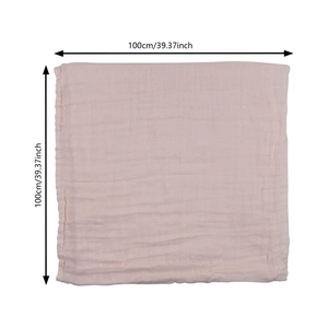 Pink muslin cotton baby swaddle blanket measuring 100cm x 100cm shown in flat lay