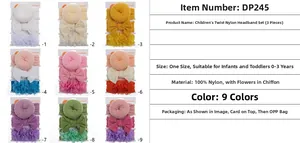 Vue détaillée de l'ensemble de 3 bandeaux bébé en nylon et mousseline en neuf couleurs