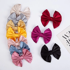 Large Satin Bow Hair Clip For Girls Handmade Solid Color Polyester Fabric Boutique Barrette Hair Accessories Kids Headwear