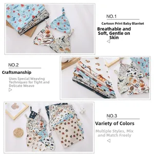 Detail view of breathable cotton baby swaddle set with cartoon prints and soft texture