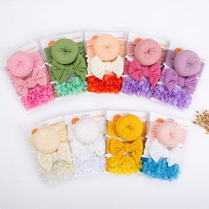 Ensemble de Bandeaux en Tissu Élastique pour Bébé Fille Nœud Doux Accessoires Cheveux Floraux pour Nourrissons Enfants