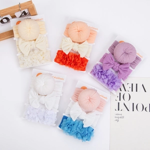 Lot de 3 bandeaux pour bébé avec fleurs en mousseline et nœuds en nylon multicolores