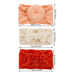 Lot de 3 bandeaux élastiques pour bébé avec fleur en mousseline et nœud en tricot