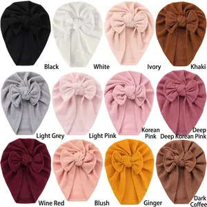 Lot de 12 bonnets turbans pour bébé en gaufre avec nœud papillon fait à la main