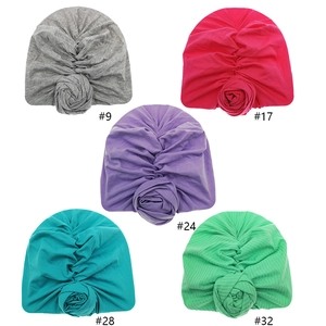Soft cotton baby turban hats in multiple colors with large 3D rose flower decoration