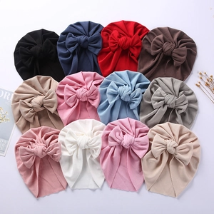 Baby Ribbed Cotton Turban Hat With Large Bow Soft Knitted Infant Toddler Beanie Headwrap Hat For Photography Daily Wear
