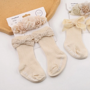Baby Girl Headband And Socks Set Floral Lace Bow Newborn Infant Baptism Photography Accessories Gift Set 0-12 Months