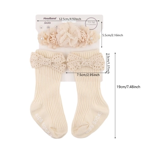 Infant lace flower headband and socks set in cream white for 0-12 months old girls