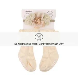 Infant headbands and socks set with floral accents for newborns aged 0 to 12 months
