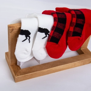 Neugeborene Baby Weihnachten Baumwolle Gestrickte Socken Elch Buffalo-Karo Muster Bodensocken Feiertag Weich Winter Warm
