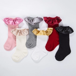 Lot de chaussettes mi-hautes pour filles avec volants en satin en six couleurs