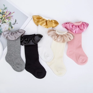 Chaussettes Mi-mollet Douces à Volants en Satin pour Bébés Filles Polyester Respirant Style Princesse Nouveau-né