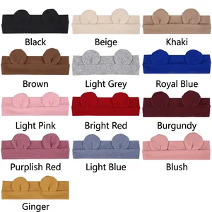 Multi-color baby bear ear headbands in thirteen soft elastic knitted fabric styles