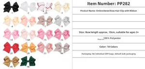 Detailed size chart for 10cm polyester rainbow bow hair clips in 18 colors