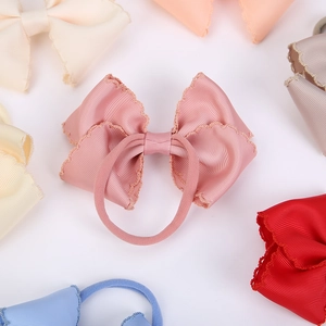 Multi-color ribbed nylon baby headbands with embroidered butterfly bows for infants