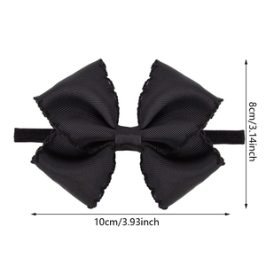 Black ribbed bow nylon headband for baby girls with embroidered edges 10x8cm size