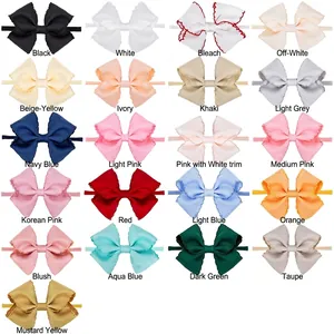 Set of 21 colorful baby nylon headbands with embroidered grosgrain ribbon bows